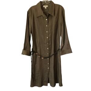Chicos Dress Size Large Womens 100 Percent Linen Brown Mother of Pearl Buttons L